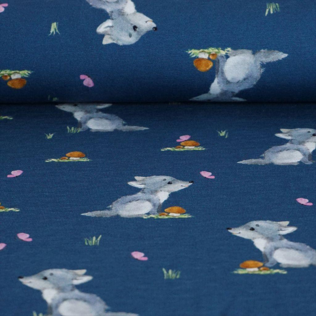 Baumwolljersey kleiner Wolf blau – FVJ